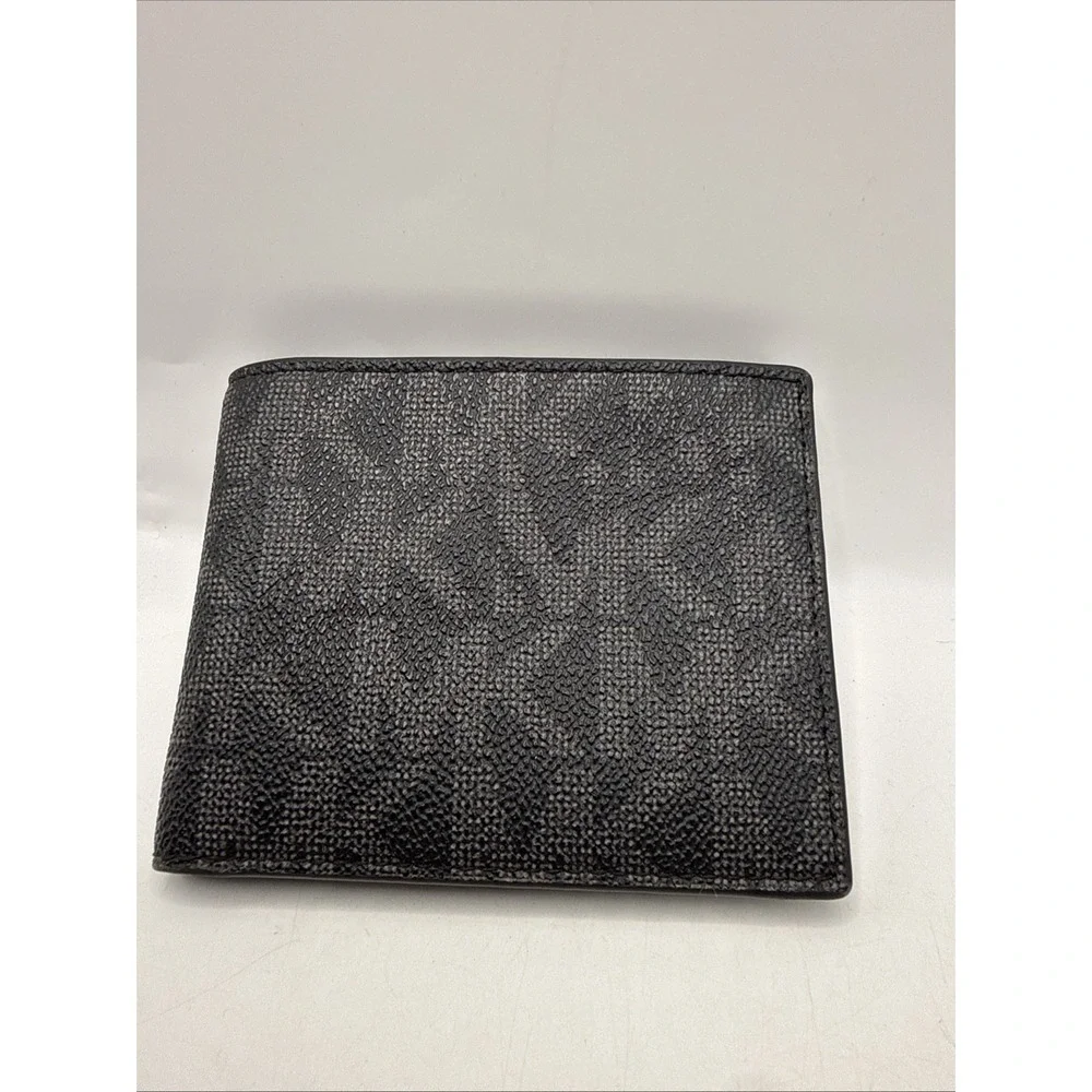 Michael Kors Jet Set Mens Slim Bifold Wallet ~ MK Logo‎ ~ Black Gray